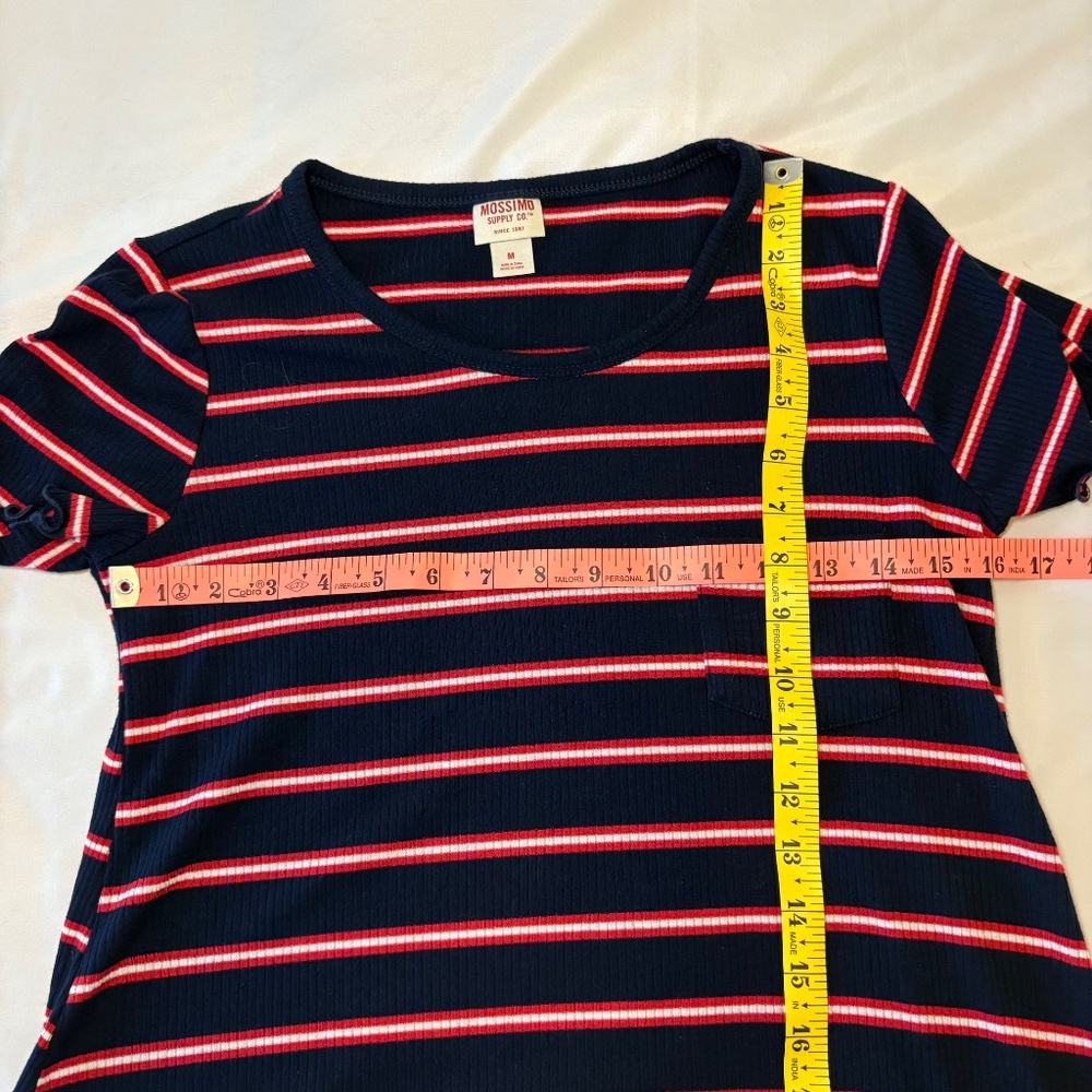 Mossimo Ribbed Red White Blue Striped T-Shirt‎ Dress Size Medium - Picture 4 of 7